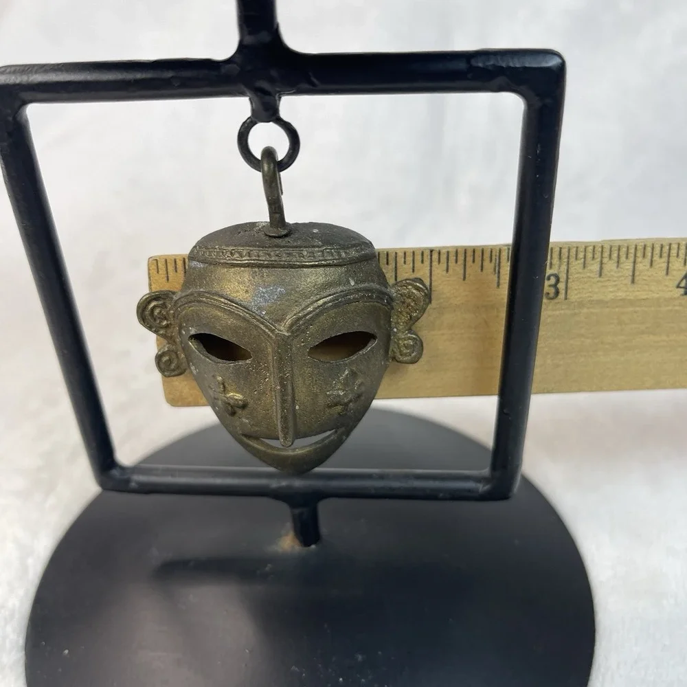 Black Metal Candle Holder Trinket Dish with Brass African Mask 6